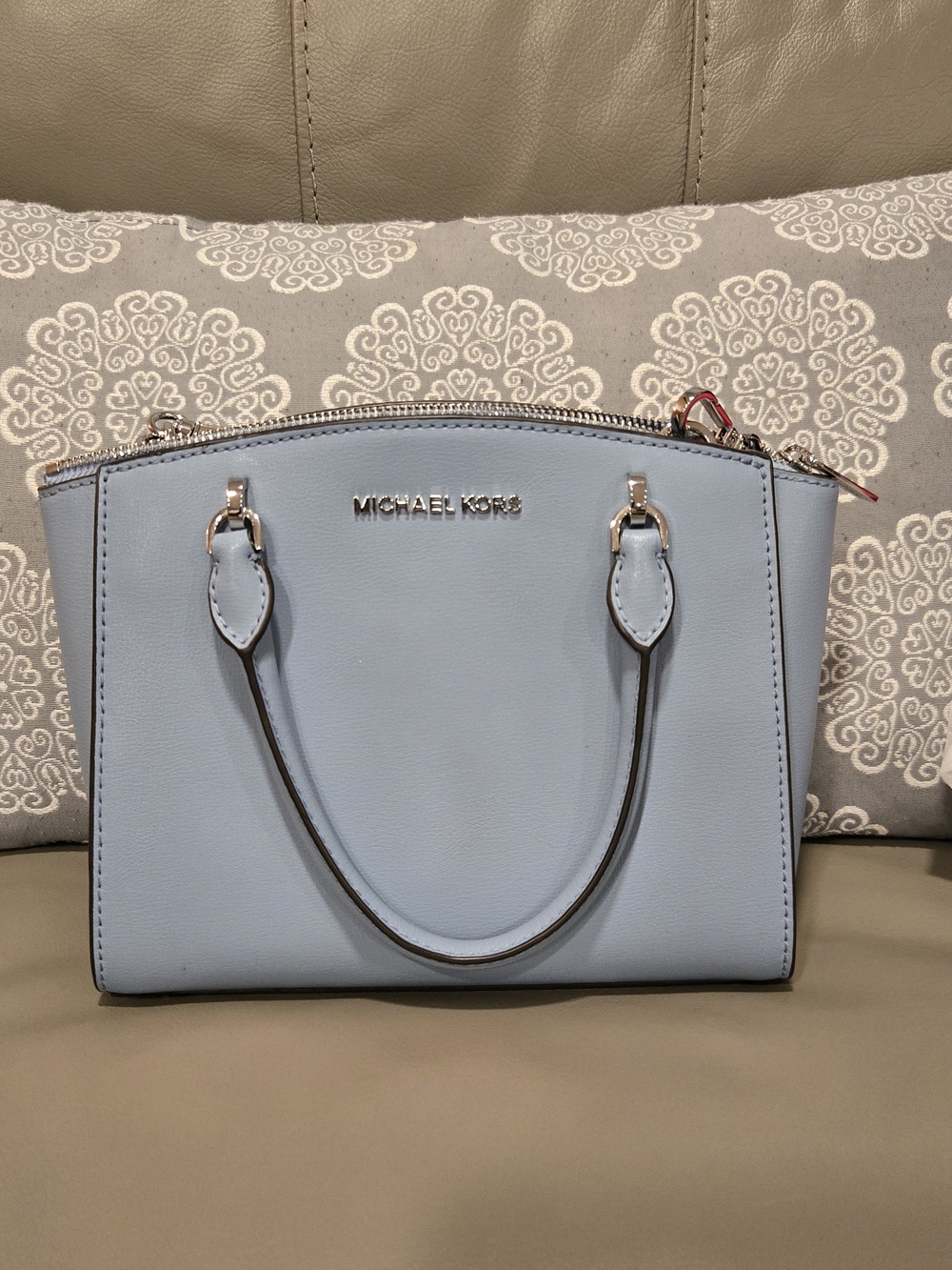 Michael Kors Powder Blue Leather Satchel with Silver Hardware NWT